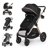 All-Season 6-in-1 Baby Stroller: Reversible Seat, Large Storage, Rain Cover, Black