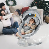 Ultimate Grey Baby Swing Chair: Aluminum Alloy, 5-Speed with Remote, Speaker & 5-Point Harness – Perfect Portable Gift for Halloween & Christmas!