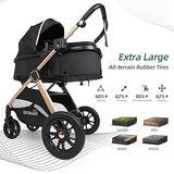 All-Season 6-in-1 Baby Stroller: Reversible Seat, Large Storage, Rain Cover, Black