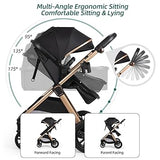 All-Season 6-in-1 Baby Stroller: Reversible Seat, Large Storage, Rain Cover, Black