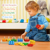 Montessori Toys for Toddlers: Wooden Shape Sorter & Stacking Puzzle – Perfect Educational Gift for Boys & Girls Ages 1-3