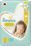 Pampers Premium Care Newborn Taped Diapers, Size 1, 2-5kg, Unique Softest Absorption for Ultimate Skin Protection, 136 Count