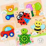 MAGIFIRE Wooden Animal Puzzles for Toddlers – Educational Montessori Toys for Boys & Girls Ages 1-3, Eco-Friendly STEM Learning Gift, Travel-Friendly Jigsaw Set