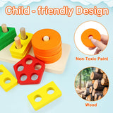 Montessori Toys for Toddlers: Wooden Shape Sorter & Stacking Puzzle – Perfect Educational Gift for Boys & Girls Ages 1-3