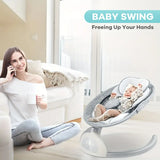 Ultimate Grey Baby Swing Chair: Aluminum Alloy, 5-Speed with Remote, Speaker & 5-Point Harness – Perfect Portable Gift for Halloween & Christmas!