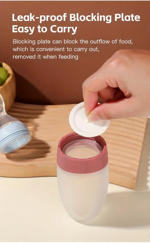 100ml/3oz Liquid Silicone Feeder Bottle with Dispensing Spoon for Rice Paste and Squeeze Feeding