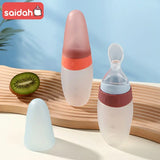 100ml/3oz Liquid Silicone Feeder Bottle with Dispensing Spoon for Rice Paste and Squeeze Feeding